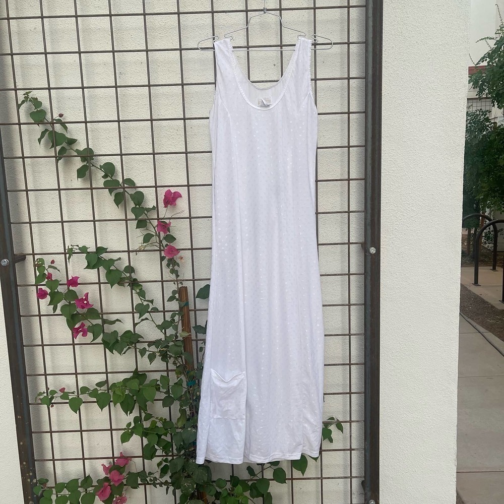 Vintage Womens Dressed In White Slip Night Maxi Dress Pockets Cottage Bride